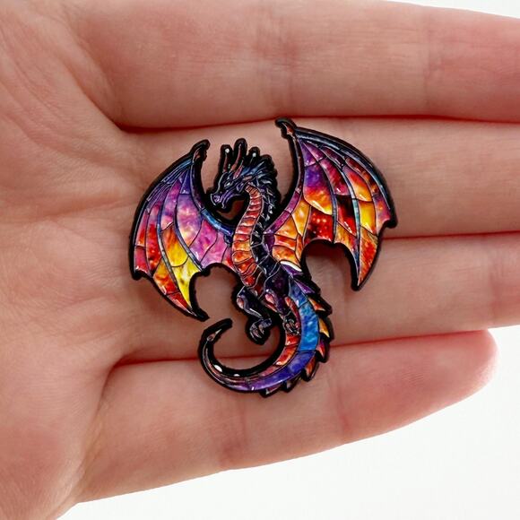 Stained Glass Dragon Soft Enamel Pin - Picture 1 of 4
